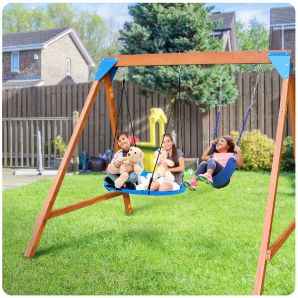 Hapfan Wooden Swing Sets For Backyard With Saucer Swing Belt Swing