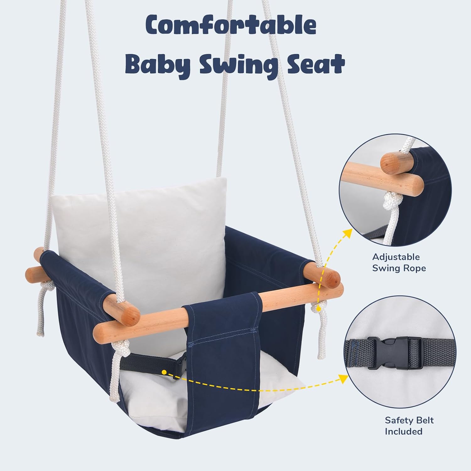 Hapfan Baby Swing Set with Foldable Stand for Indoors & Outdoors | Heavy Duty 32mm φ Metal Frame, Cotton Swing with Safety Harness, Adjustable Seat Height, Bearing 55lbs, for Toddler 6–36M