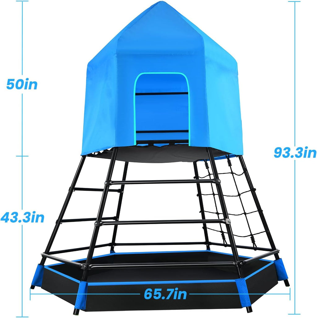 Hapfan 7.8 FT Jungle Gym with Platform & Tent, Climbing Tower for Kids | Includes 3D Assembly Video, Treehouse-shaped Climbing Structure to Spark Kids’ Imagination, Perfect for Backyard Fun