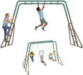 Hapfan 2 in 1 Swing Sets for Backyard with Monkey Bars | 7.55 ft long monkey bars, 2 Belt Swings + 1 Trapeze Bar, 45mmφ Heavy Duty Metal Stand，10in Taller than Others,Green & Brown