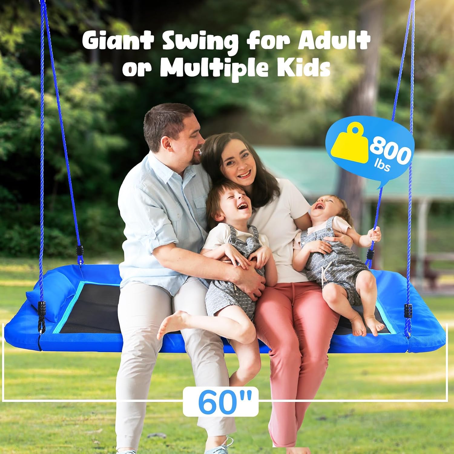 Hapfan 800lbs 60" Platform Tree Swing for Kids and Adults with Pillow, Heavy Duty Large Rectangle Swing for Kids Outdoor, Textilene Fabric, 9.8 FT Hanging Straps