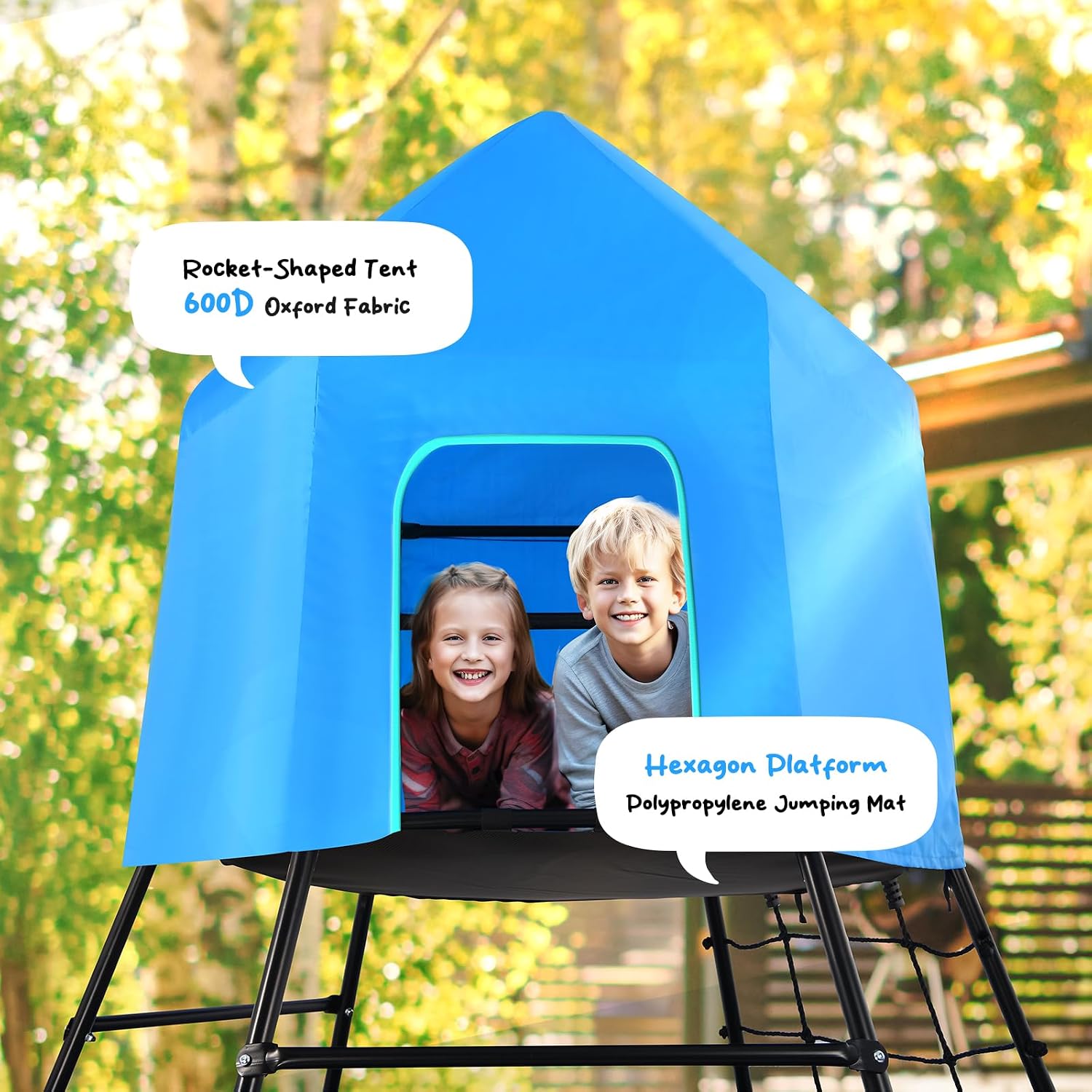 Hapfan 7.8 FT Jungle Gym with Platform & Tent, Climbing Tower for Kids | Includes 3D Assembly Video, Treehouse-shaped Climbing Structure to Spark Kids’ Imagination, Perfect for Backyard Fun