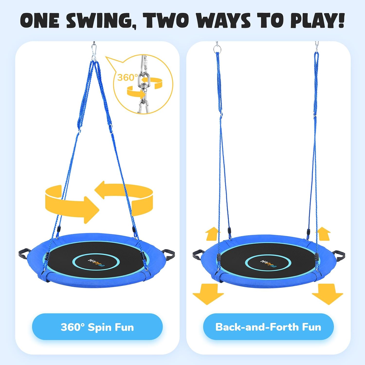 Hapfan 40" Saucer Tree Swing for Kids and Adults, Disc Round Swing for Kids Outdoor with Swivel, UV-Resistant Textilene Fabric, 700 lb Weight Capacity, 9.8 FT Hanging Straps, 2-Year Warranty (Blue)