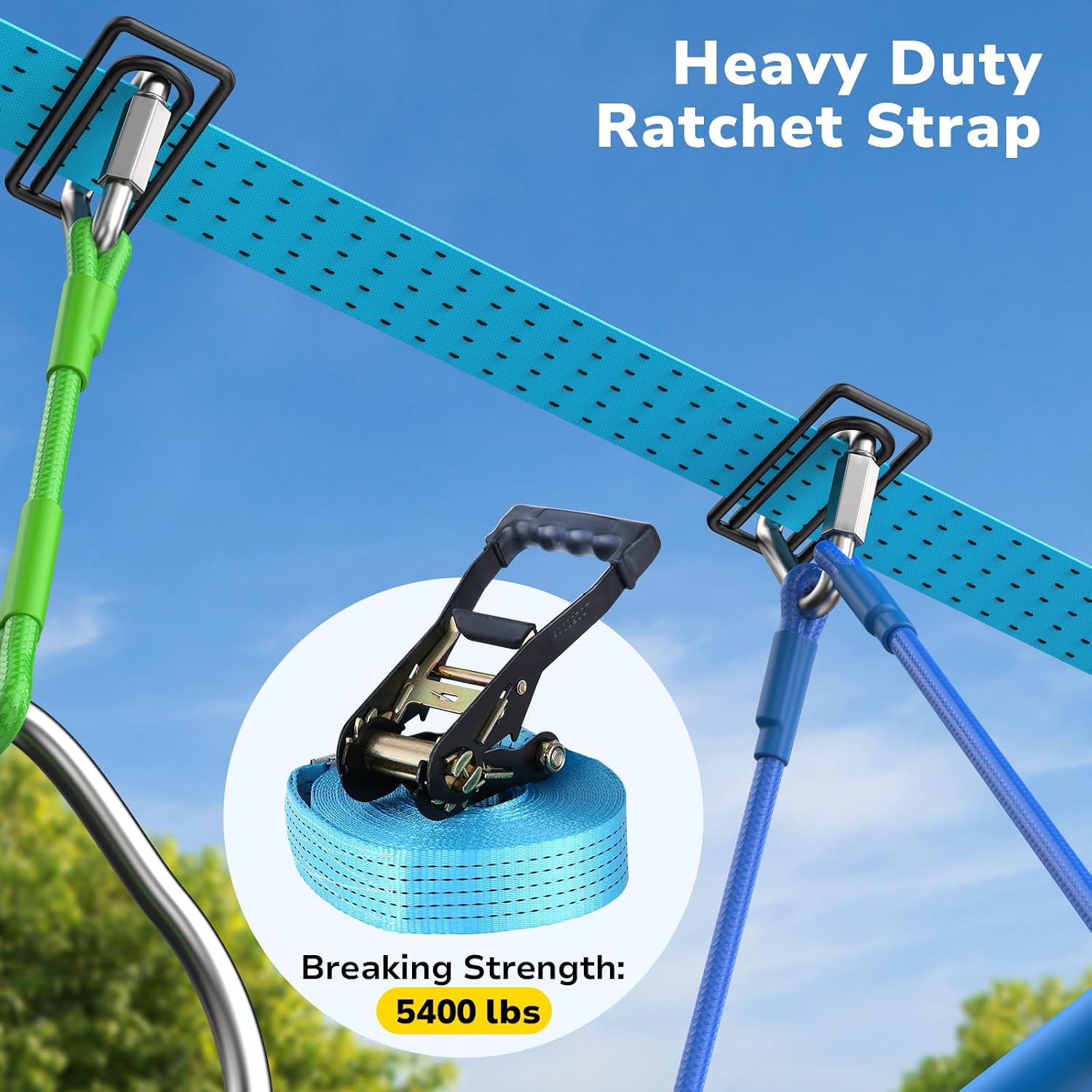 Hapfan 50 ft Ninja Warrior Obstacle Course Swing Set for Kids Outside | Includes 32" Saucer Tree Swing &amp; Adjustable Obstacles, Outdoor Tree Jungle Gym with Monkey Bars, ASTM Certified Playset