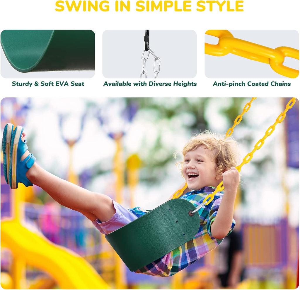 Hapfan 9.5ft Tall Swing Sets for Backyard for Big Kids & Adults (Patented) | 76mmφ Heavy Duty Metal Stand,600lbs Capacity,Saucer Swing+2 Belt Swings, ASTM | CPSC Compliant, Outdoor Swing Set for Family