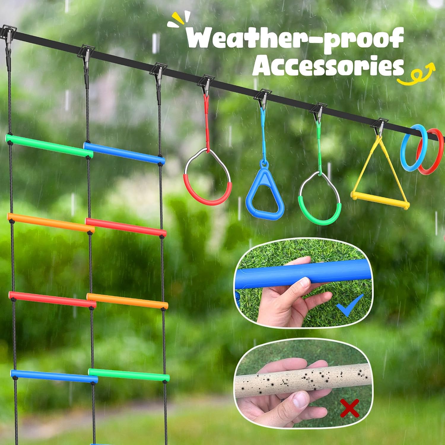 Hapfan 65 ft Ninja Warrior Obstacle Course for Kids with Saucer Tree Swing | Slackline Swing Set, Long Ninja Obstacle Course for Backyard Outside with 11 Accessories, Supports 880 lbs