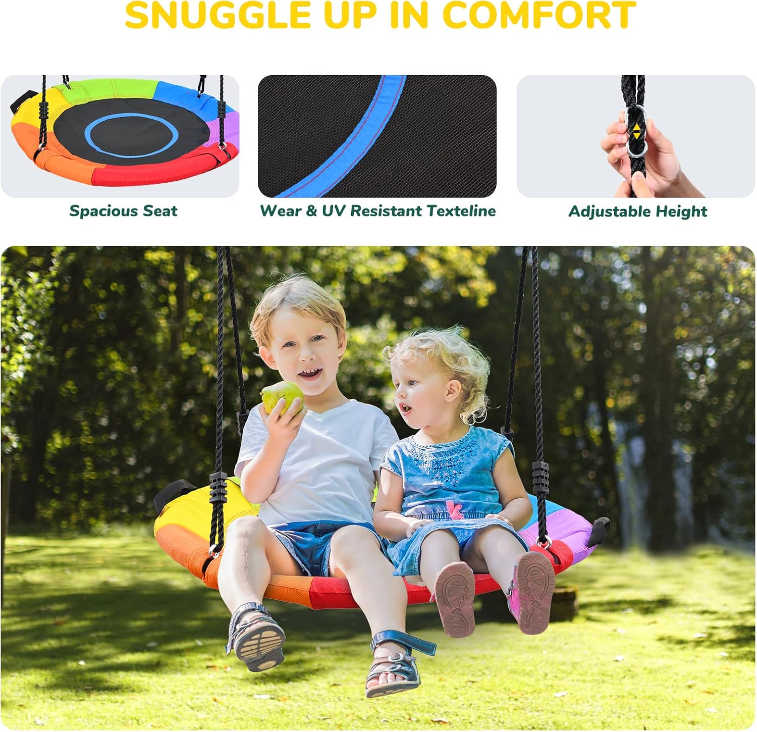 Hapfan 9.5ft Tall Swing Sets for Backyard for Big Kids & Adults (Patented) | 76mmφ Heavy Duty Metal Stand,600lbs Capacity,Saucer Swing+2 Belt Swings, ASTM | CPSC Compliant, Outdoor Swing Set for Family