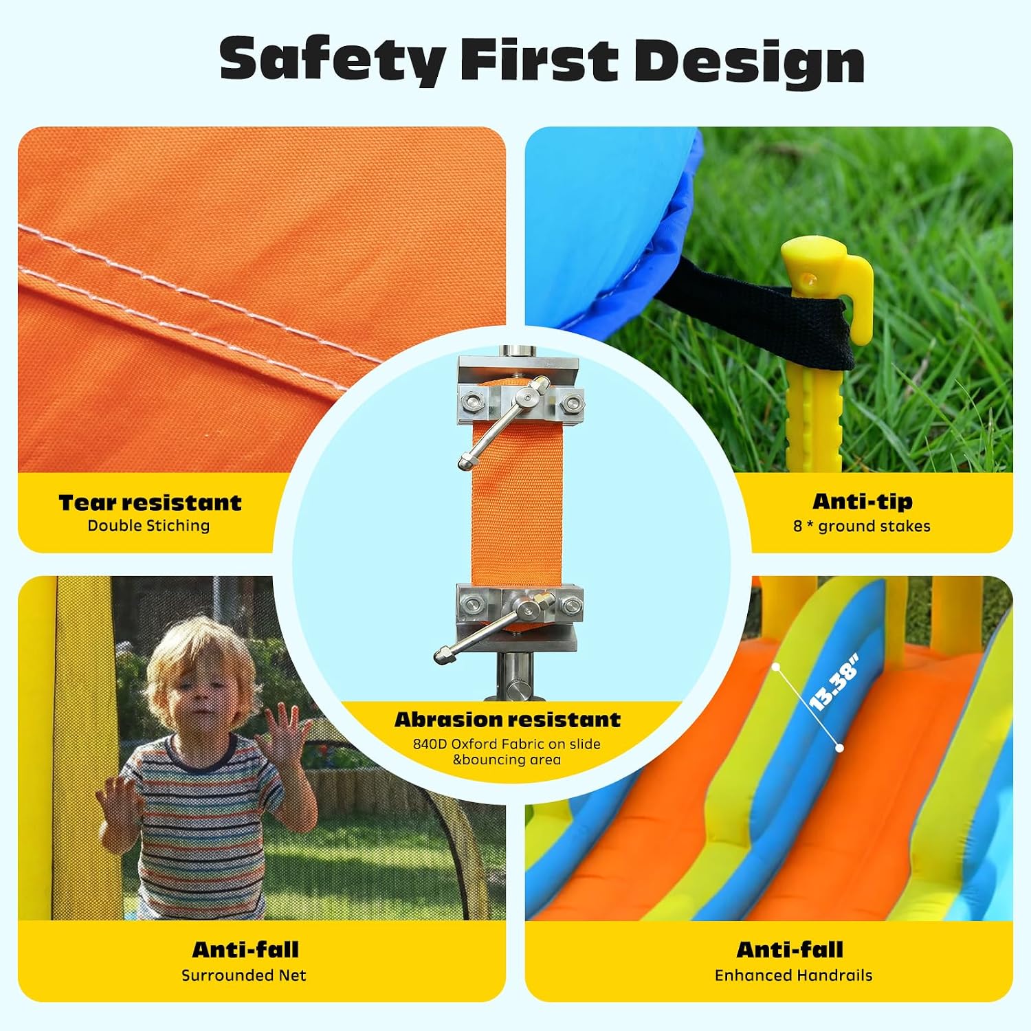 Hapfan Water Bounce House with Double Slide, 11 in 1 Inflatable Water Park | Market Stand+ Water Gun+ Splash Pool+ Climbing Wall+ Basketball,750W Blower Included,ASTM Tested | CPSC Safety Compliant