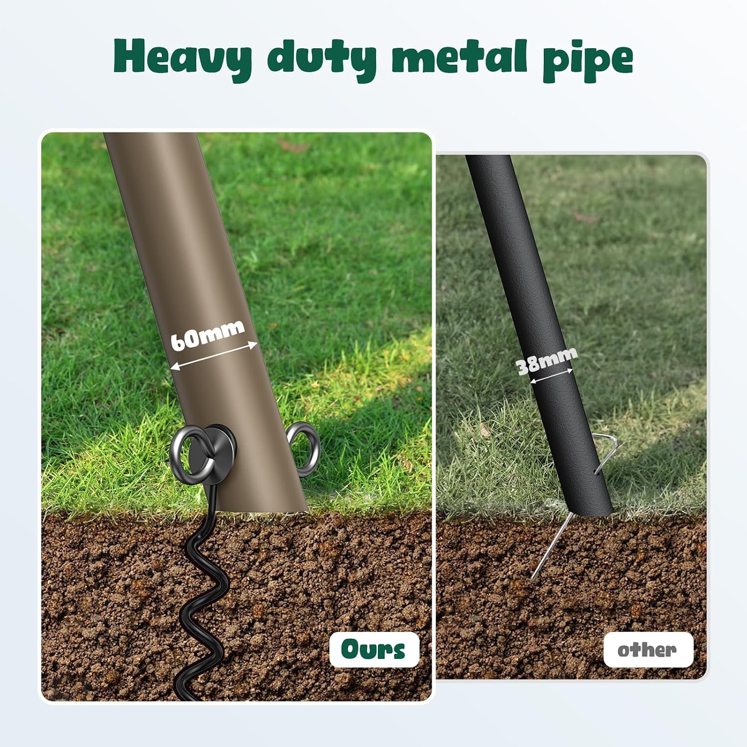 Hapfan 7.3ft Tall Swing Set for Backyard with 3 Swings (Brown &amp; Green) | 60mmφ Metal Pipe,Platform Swing + 2 Belt Swings,for Kids from Toddler to Teens, ASTM Tested | CPSC Safety Compliant(Patented)