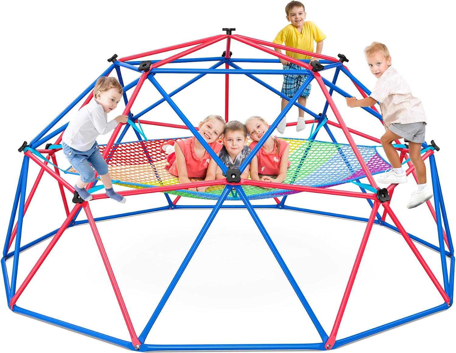 Hapfan 10 ft Climbing Dome with Climbing Cargo Net for Kids 3-12 | Jungle Gym Climber with Net Hammock for Backyard Outside, Outdoor Dome Playset Monkey Bars, Supports 800 lbs, 3D Setup Video