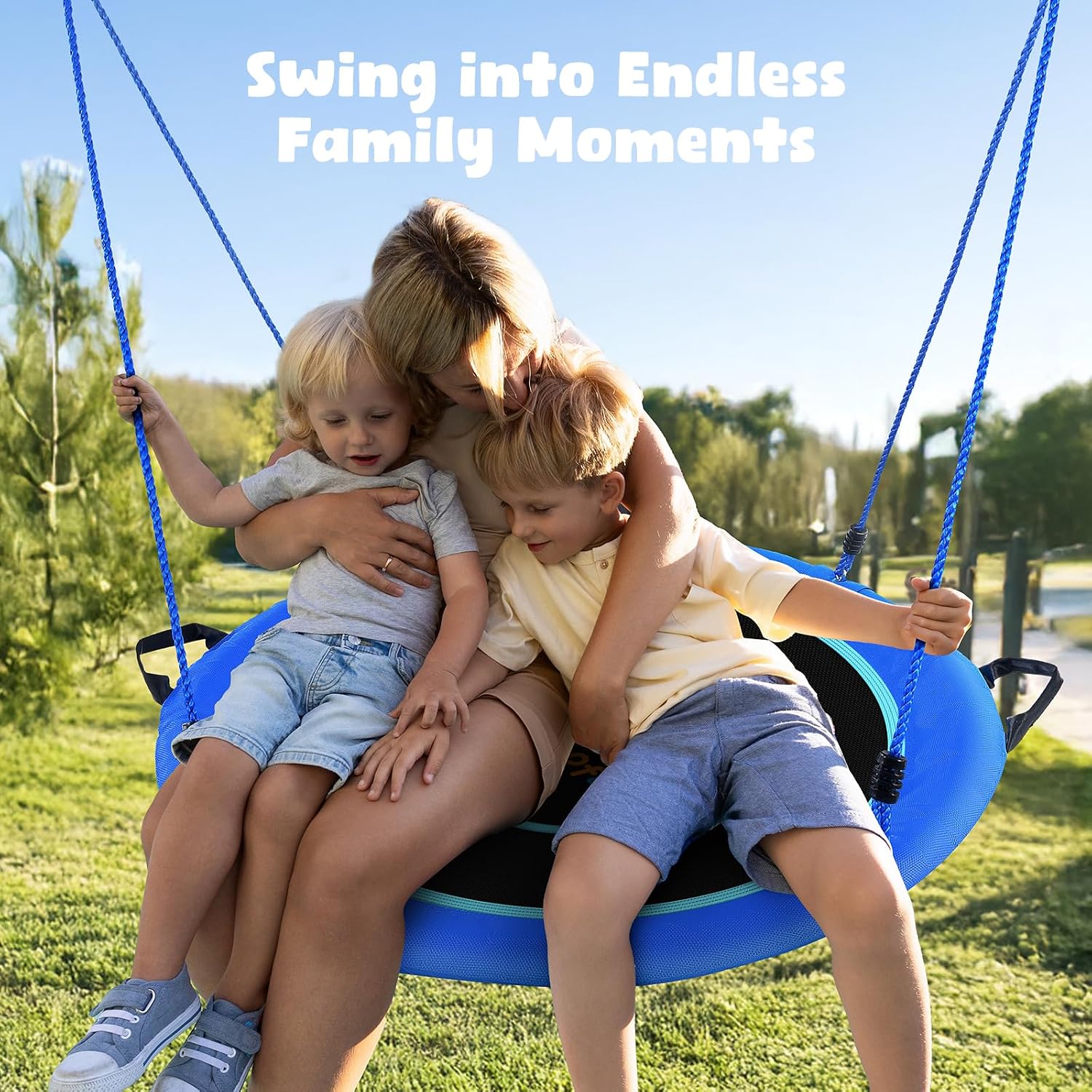 Hapfan 40" Saucer Tree Swing for Kids and Adults, Disc Round Swing for Kids Outdoor with Swivel, UV-Resistant Textilene Fabric, 700 lb Weight Capacity, 9.8 FT Hanging Straps, 2-Year Warranty (Blue)