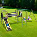Hapfan Swing Set with Slide,Crawl Tunnel and Monkey Bars for Backyard | 5 in 1 Jungle Gym Outdoor : Saucer Swing + Belt Swing + Slide + Tunnel+ Monkey Bar,Galvanized Pipe, ASTM | CPSC Compliant