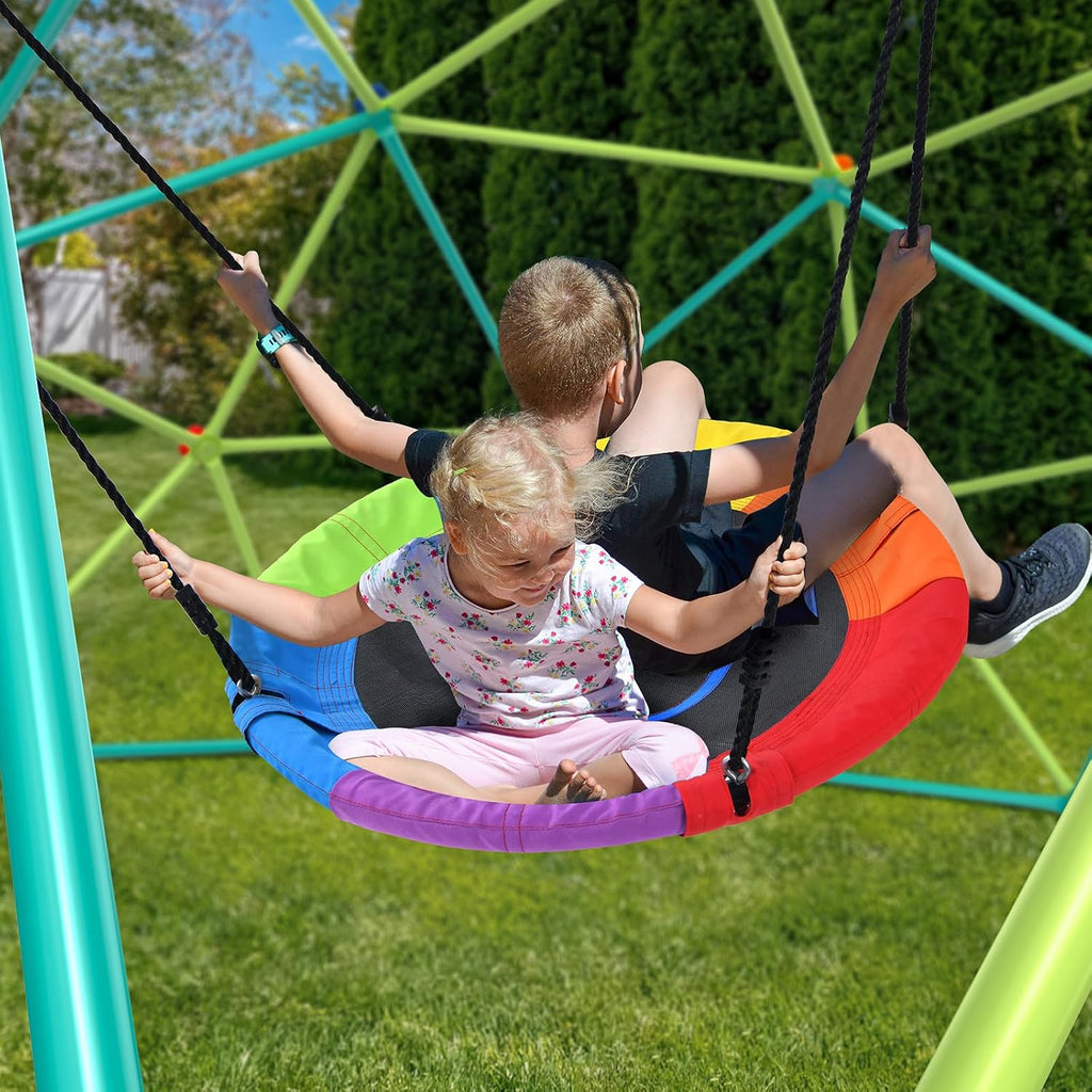 Hapfan 10 ft Climbing Dome Swing Set with Saucer Swing for Kids 3-12 | Jungle Gym for Kids Outdoor Backyard, Supports 800lbs, 3D Setup Video, Rust-Resistant Outdoor Playset, Moveable for Mowing