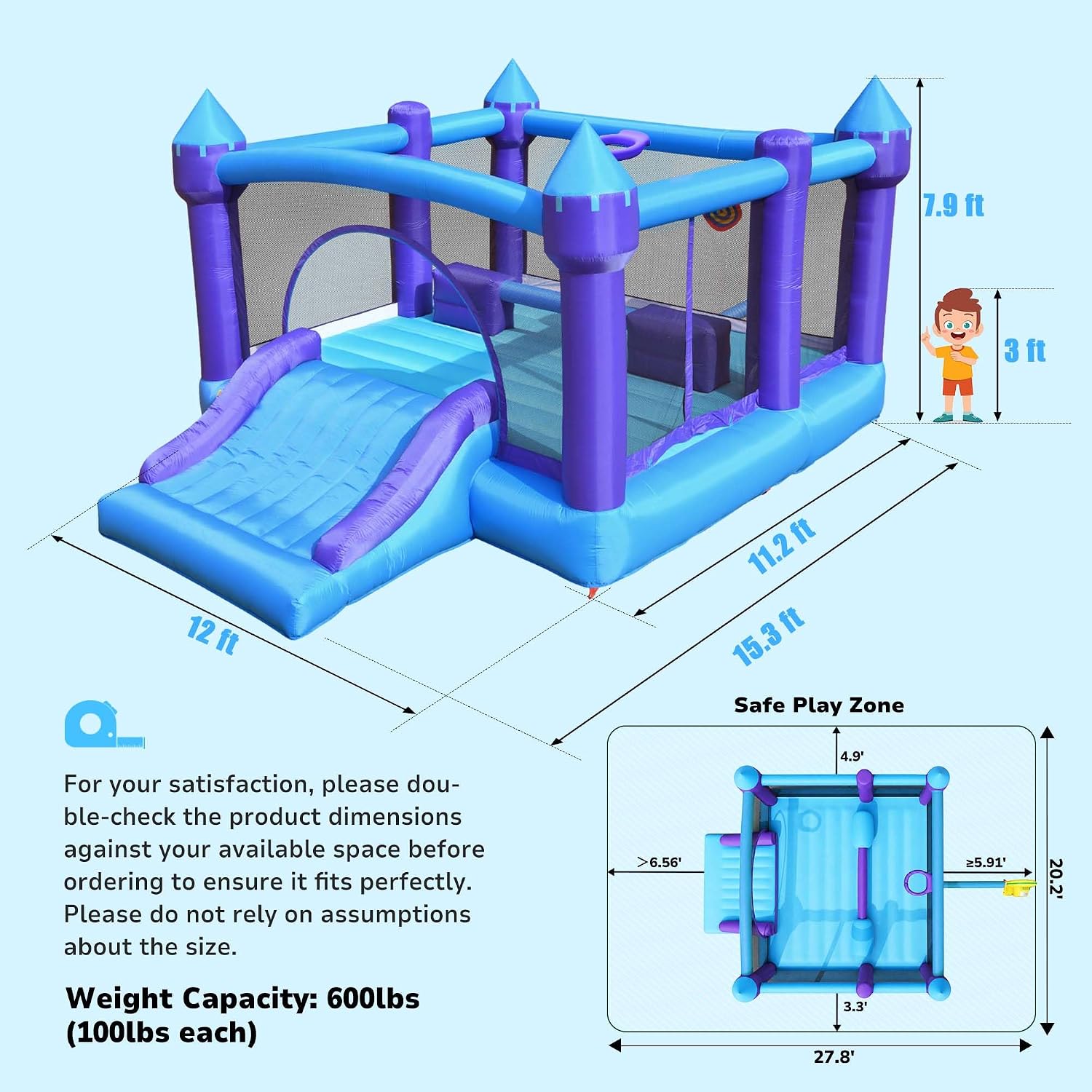 Hapfan 15ft x 12ft Large Bounce House for Big Kids,with 750W Blower-Purple | 5-in-1: Bouncer + Slide + Basketball + Dartboard + Barrier, for Kids 3-12, Holds 6 Kids,Bearing 600lbs,ASTM | CPSC Compliant