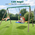 Hapfan 7.3ft Tall Swing Set for Backyard with 3 Swings (Brown &amp; Green) | 60mmφ Metal Pipe,Platform Swing + 2 Belt Swings,for Kids from Toddler to Teens, ASTM Tested | CPSC Safety Compliant(Patented)