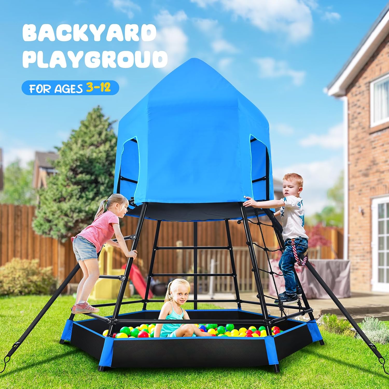 Hapfan 7.8 FT Jungle Gym with Platform & Tent, Climbing Tower for Kids | Includes 3D Assembly Video, Treehouse-shaped Climbing Structure to Spark Kids’ Imagination, Perfect for Backyard Fun