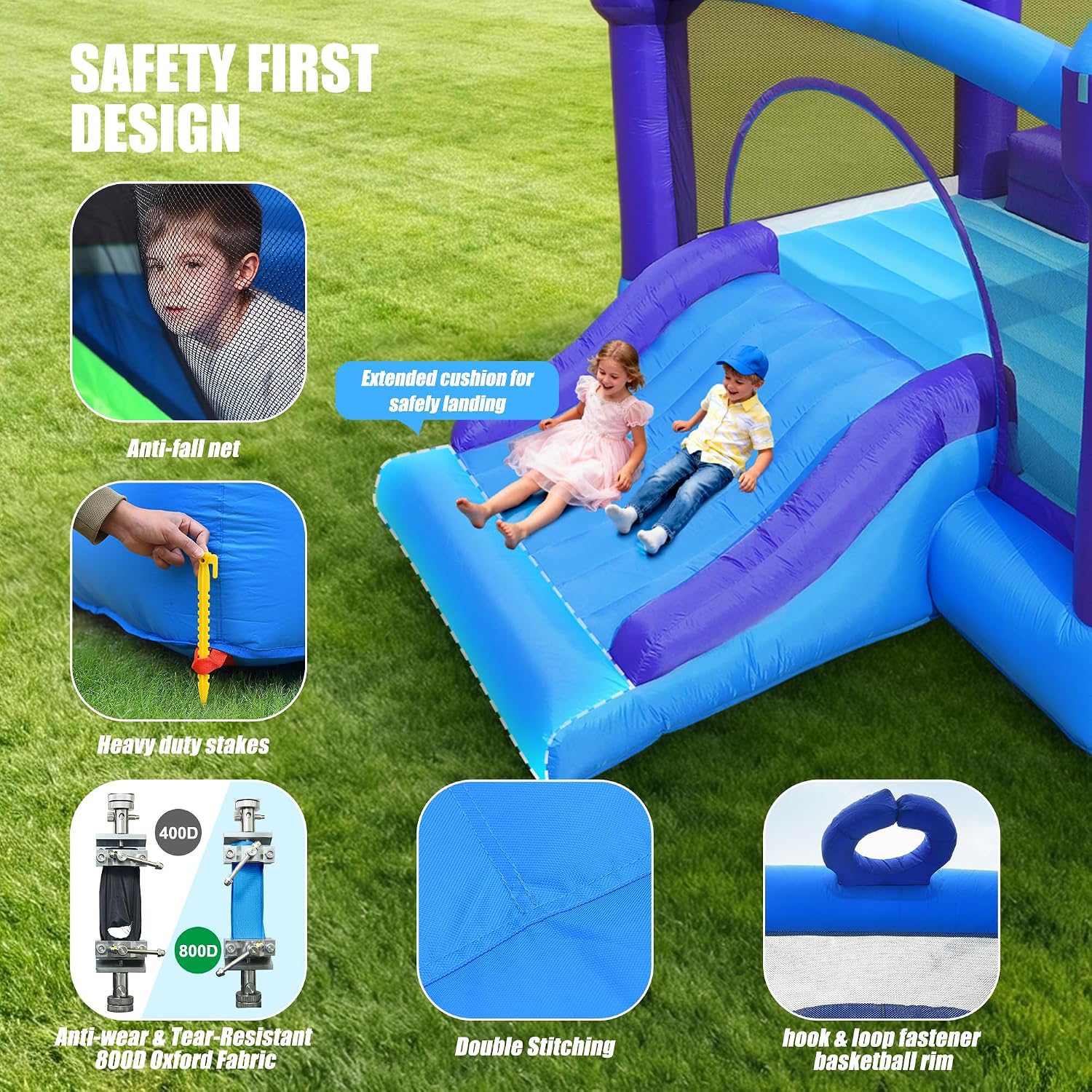 Hapfan 15ft x 12ft Large Bounce House for Big Kids,with 750W Blower-Purple | 5-in-1: Bouncer + Slide + Basketball + Dartboard + Barrier, for Kids 3-12, Holds 6 Kids,Bearing 600lbs,ASTM | CPSC Compliant