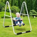 Hapfan Baby Swing Set with Foldable Stand for Indoors & Outdoors | Heavy Duty 32mm φ Metal Frame, Cotton Swing with Safety Harness, Adjustable Seat Height, Bearing 55lbs, for Toddler 6–36M