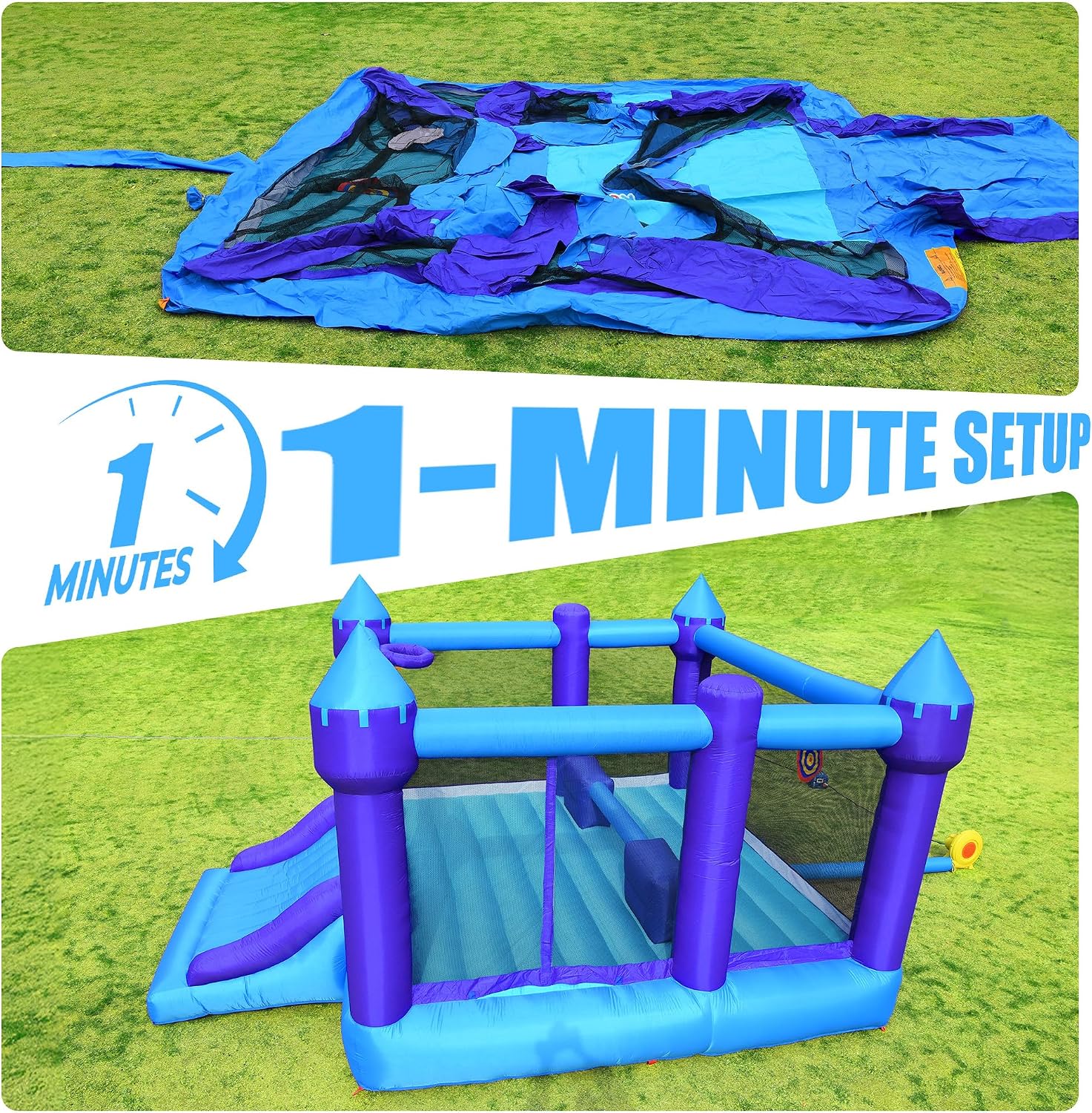 Hapfan 15ft x 12ft Large Bounce House for Big Kids,with 750W Blower-Purple | 5-in-1: Bouncer + Slide + Basketball + Dartboard + Barrier, for Kids 3-12, Holds 6 Kids,Bearing 600lbs,ASTM | CPSC Compliant