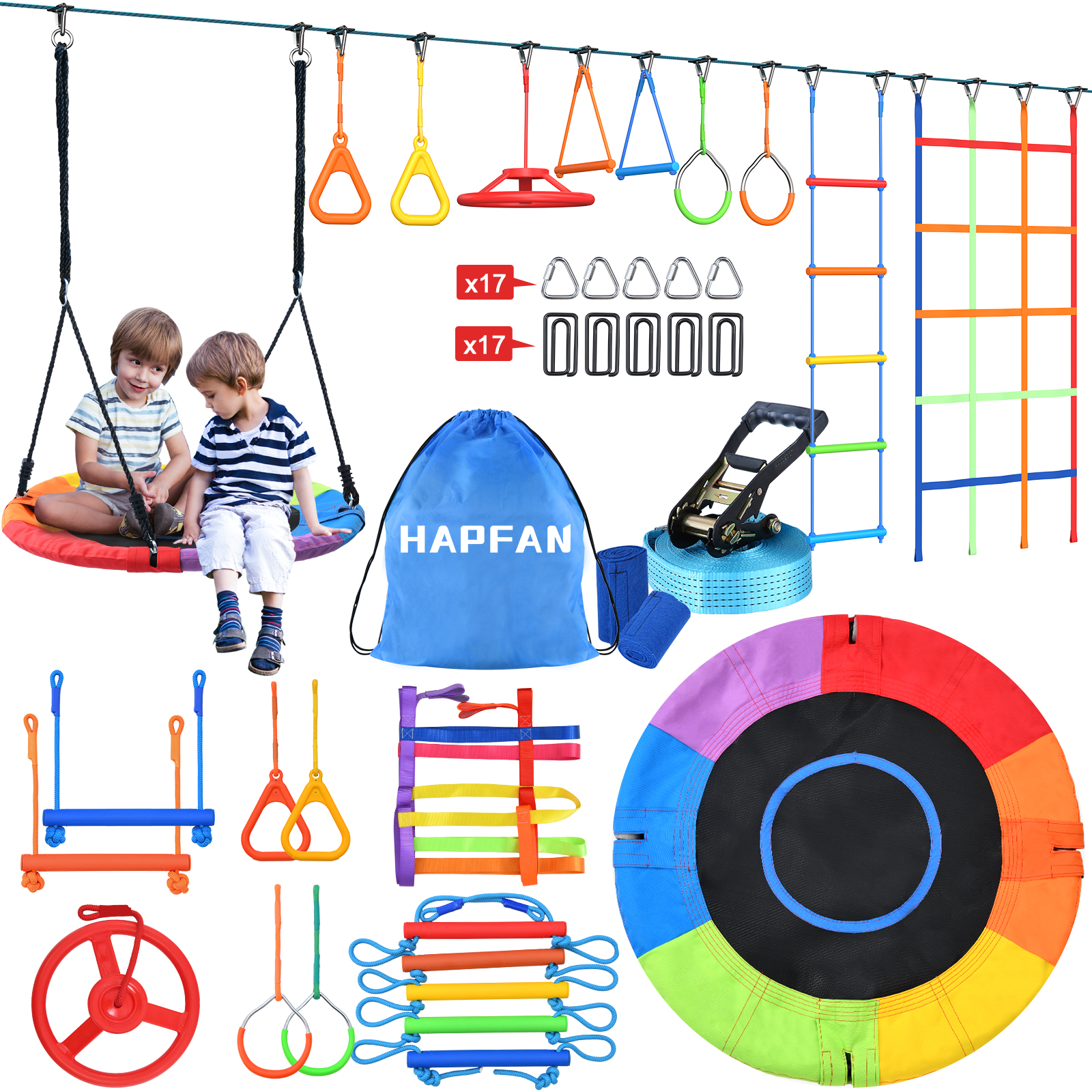 Hapfan 50ft Ninja Warrior Obstacle Course for Kids with Swing, Ninja ...